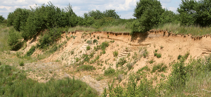 Ein Steilwand aus Kiesgruben